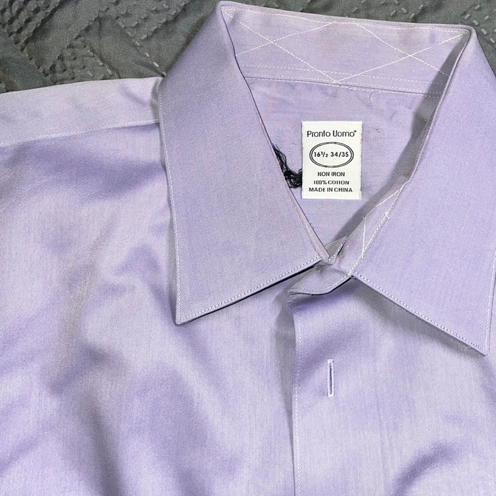 Mens lavender Pronto Uomo 16.5 34/35 Non Iron button down
